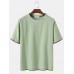 Solid Color Flax Breathable Round Neck Short Sleeve T  Shirts