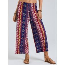 Bohemia Ethnic Print Elastic Waist Wide Leg Lounge Pants For Women