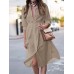 Women Shirt Solid Color Lace up Cuff Buttons Long Sleeve Casual Midi Dresses