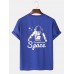 Space Astronaut Print Cotton Patch Pocket Round Neck Casual Short Sleeve T  Shirts