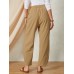 Solid Color Elastic Waist Casual Cotton Women Pants