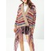 Ethnic Women Colorful Striped Long Sleeve Tassel Sweater Cardigan