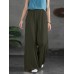 Women Casual Solid Color Side Drawstring Loose Wide Leg Pants With Pockets