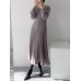 Solor Long Sleeve Round Neck Pleated Elegant Dress With Belt