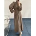 Solid Long Sleeve High Neck Pleated Casual Maxi Dress