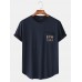 Text Print Round Neeck Navy Short Sleeve T  Shirts With Pocket