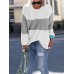 Women Casual Crew Neck Patchwork Long Sleeve Sweaters