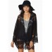 Women Hollow Lace Splicing Chiffon Kimono Cardigan Shawl