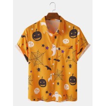 Halloween Cartoon Funny Print Short Sleeve Women Casual Shirts