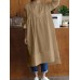 Women Shirt Long Sleeve Collared Calf Length Front Buttons Midi Dresses