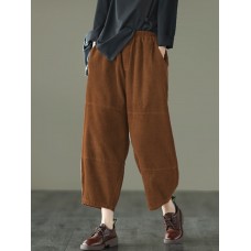 Women Corduroy Vintage Harlan Loose Elastic Waist Leisure Pants