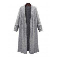 Women Solid Color Long Sleeve Loose Casual Cardigan Outwear