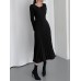 Solor Long Sleeve Round Neck Pleated Elegant Dress With Belt