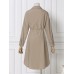 Women Shirt Solid Color Lace up Cuff Buttons Long Sleeve Casual Midi Dresses