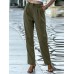 Women Solid Color Pleats Zipper Fly Casual Pants