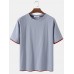 Solid Color Flax Breathable Round Neck Short Sleeve T  Shirts