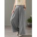 Women Plaid Print Elastic Waist Vintage Casual Loose Wide Leg Pants With Pockets