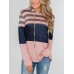 Women Christmas Elk Stripe Patchwork Casual Long Sleeve Drawstring Hoodies