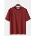 Solid Color Flax Breathable Round Neck Short Sleeve T  Shirts