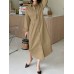 Women Shirt Collared Spliced Buttons Pleated Solid Casual Midi Dresses