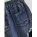 Patchwork Denim Pleated Trousers Stitching Hem Pocket Button Loose Jeans