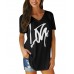 Letter Print V  neck Short Sleeve Irregular Hem Causal T  shirts