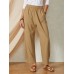 Solid Color Elastic Waist Casual Cotton Women Pants