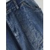 Patchwork Denim Pleated Trousers Stitching Hem Pocket Button Loose Jeans