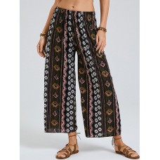 Bohemia Ethnic Print Elastic High Waist Wide Leg Lounge Pants For Women