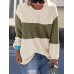 Women Casual Crew Neck Patchwork Long Sleeve Sweaters