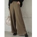 Women Pure Color Side Button Elastic Waist Casual Wide Leg Pants With Pocket