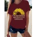 Casual Sunflower Butterfly Letter Print Round Neck Short sleeves T  shirts For Women